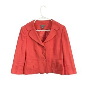 Ann Taylor Solid Orange Jackie O Style Jacket Womens Size 10 Medium Pockets